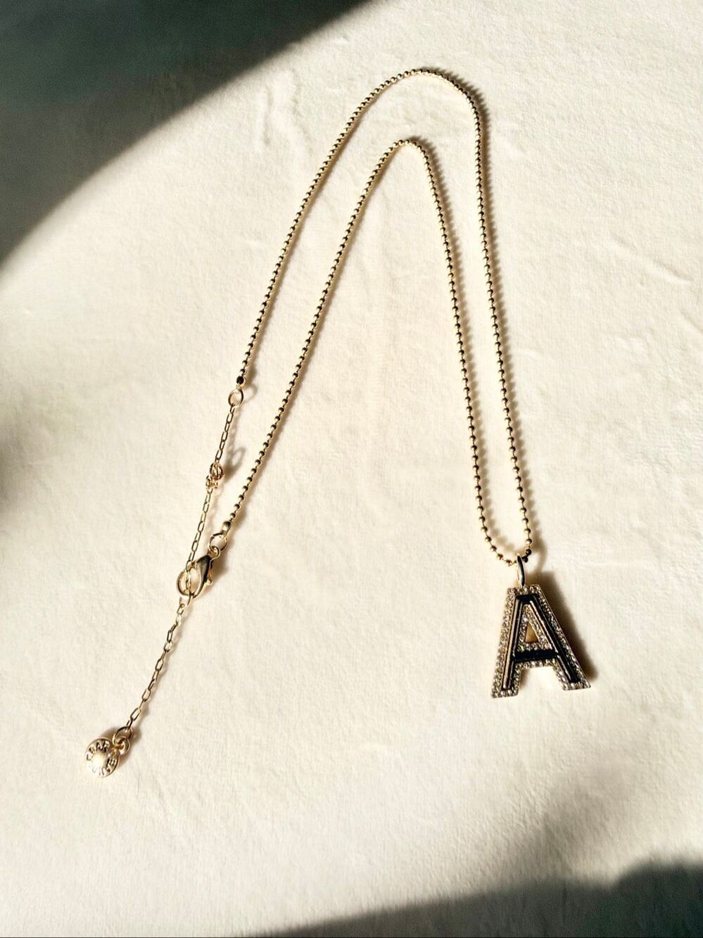 BaubleBar Crystal Initial A Pendant Gold Ball Chain Necklace